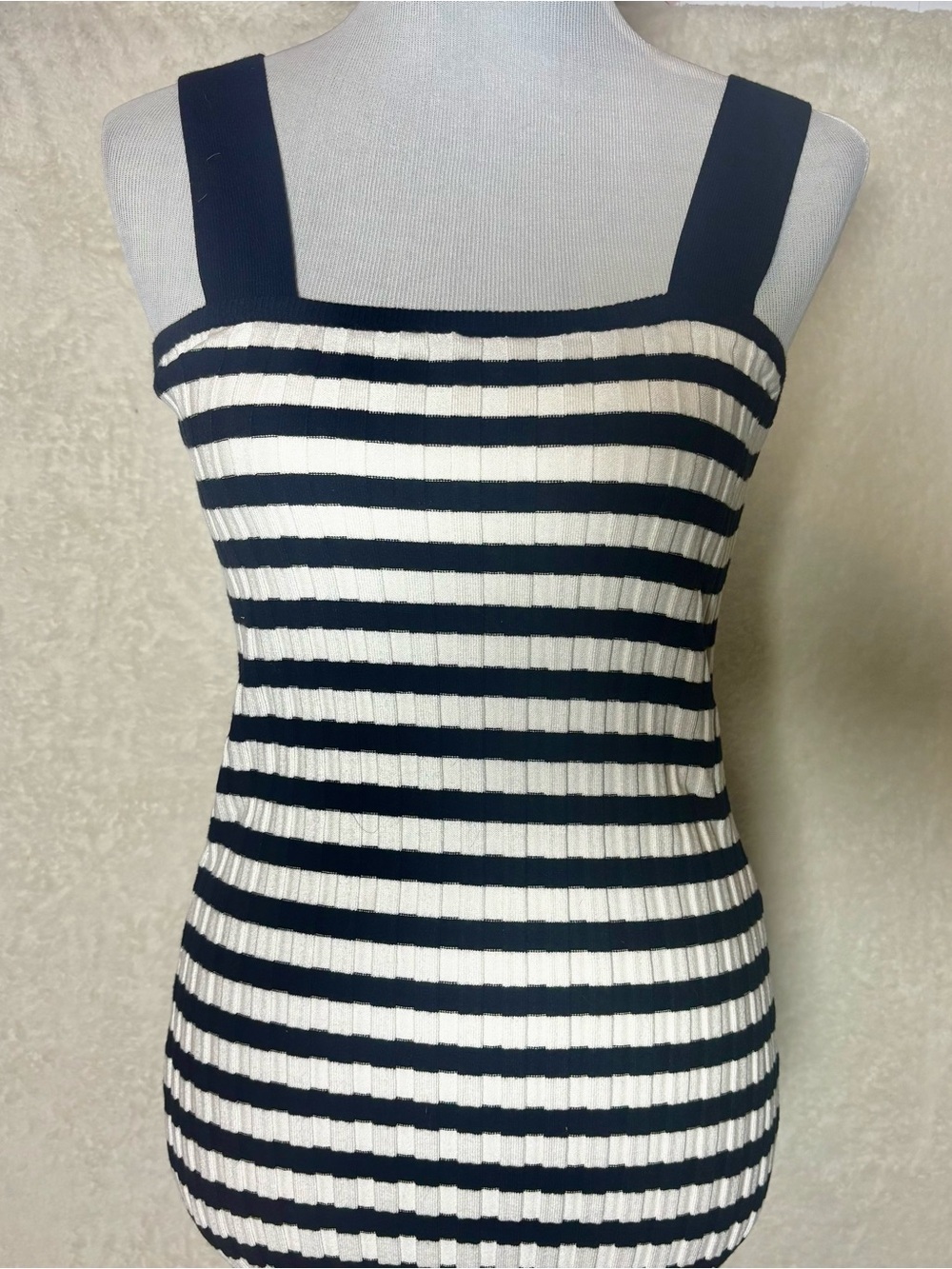 Striped Black and White Knit Tank Midi Dress 0619